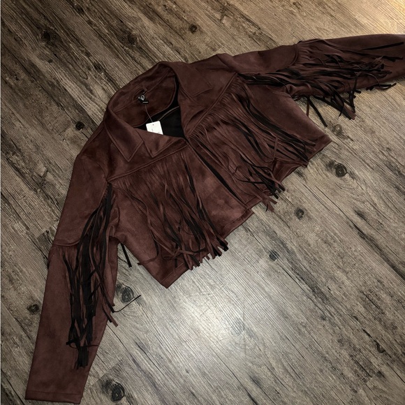 NWT Western Flair Fringed Brown Cropped Faux Suede Jacket Size XL - Picture 2 of 15
